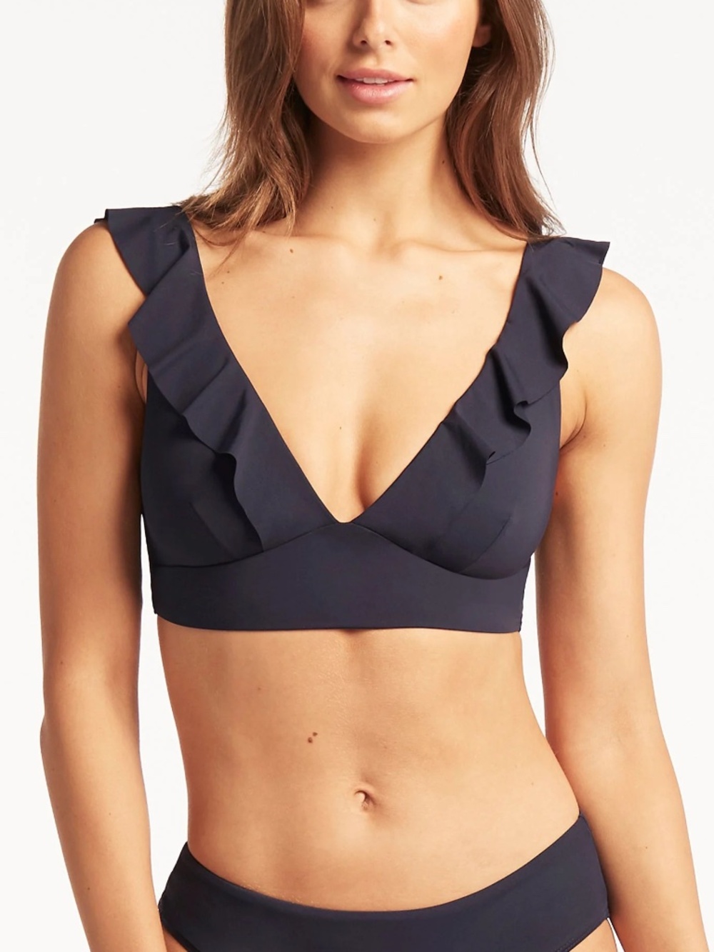 Sea Level Australia Navy Eco Essentials Frill Bra Swim Top - Picture 6 of 6